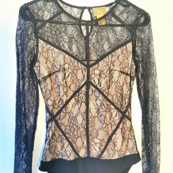 H&M SEXY NUDE Black lace shoulder Long sleeve - Picture 2 of 6